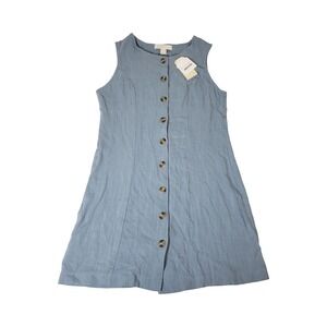 Monteau Los Angeles Womens Blue Linen Blend Button Front Mini Dress Size M